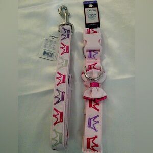 Top Paw Pink Princess Poly Blend Dog Collar (XL) with Matching Leash